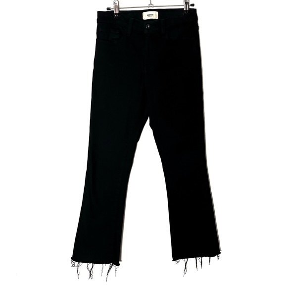 Baldwin Maxwell Crop Flare Jeans Women’s Size 26 Black Raw Hem Mid Rise - Picture 2 of 15